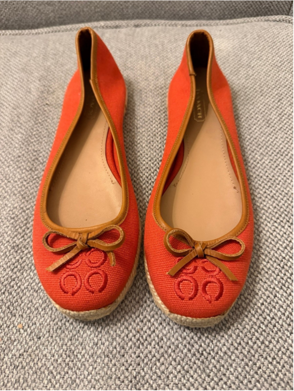 Coach signature jacquard espadrille flats with leather bow sz 6